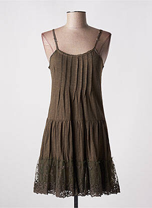 Robe courte coupe évasée fines bretelles vert CARLING femme