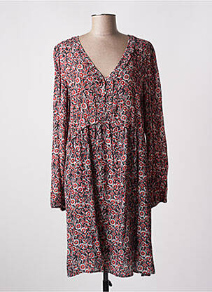Robe mi-longue imprimé fleurs manches longues rouge C'EST BEAU LA VIE femme