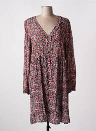 Robe mi-longue imprimé fleurs manches longues rouge C'EST BEAU LA VIE femme