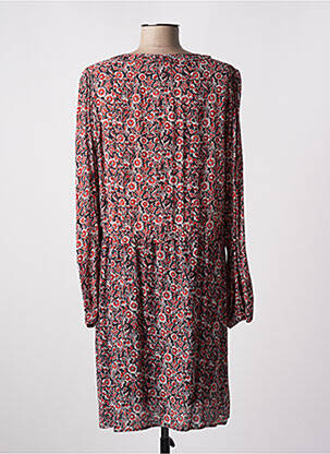 Robe mi-longue imprimé fleurs manches longues rouge C'EST BEAU LA VIE femme