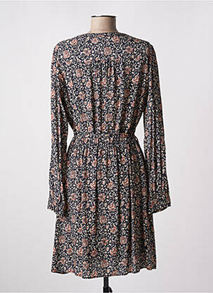 Robe mi-longue imprimé fleurs manches longues noir C'EST BEAU LA VIE femme