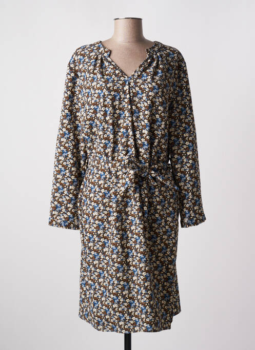Robe mi-longue imprimé fleurs manches longues bleu CHRISTY femme