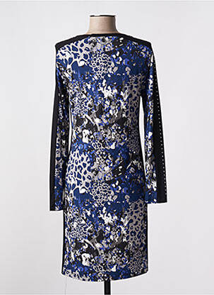 Robe mi-longue imprimé fantaisie manches longues bleu MALOKA femme