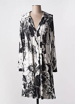 Robe mi-longue coupe fluide manches longues noir MALOKA femme