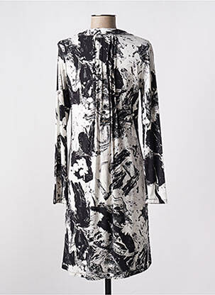 Robe mi-longue coupe fluide manches longues noir MALOKA femme