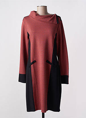 Robe mi-longue imprimé fantaisie manches longues rouge MALOKA femme