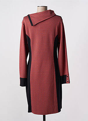 Robe mi-longue imprimé fantaisie manches longues rouge MALOKA femme