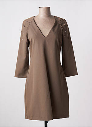 Robe courte fermeture zippée au dos manches longues marron RINASCIMENTO femme