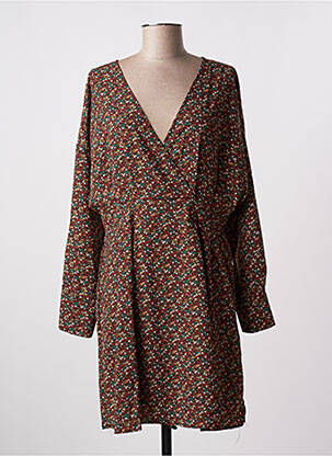 Robe mi-longue coupe évasée manches longues marron LILI & LALA femme