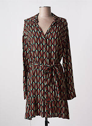 Robe mi-longue coupe fluide manches longues marron AN' GE femme
