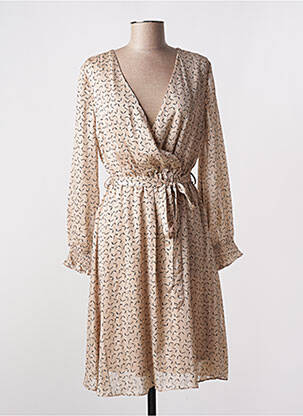Robe mi-longue coupe évasée manches longues beige ACBELLE femme