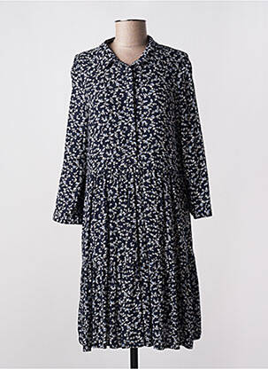 Robe mi-longue imprimé fleurs manches longues bleu C'EST BEAU LA VIE femme