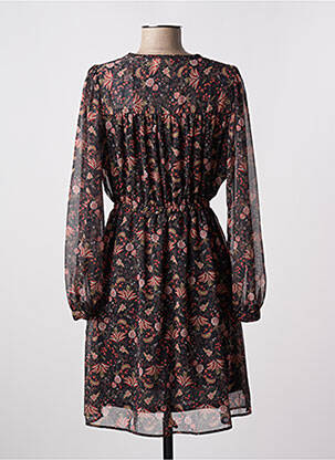 Robe mi-longue imprimé fleurs manches longues noir C'EST BEAU LA VIE femme