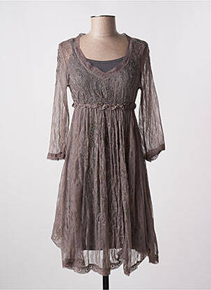Robe mi-longue coupe évasée manches 3/4 gris CREAM femme