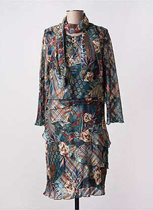 Robe mi-longue coupe fluide manches 3/4 bleu NIKI PARIS femme