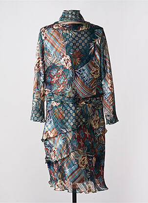 Robe mi-longue imprimé fleurs manches 3/4 bleu NIKI PARIS femme