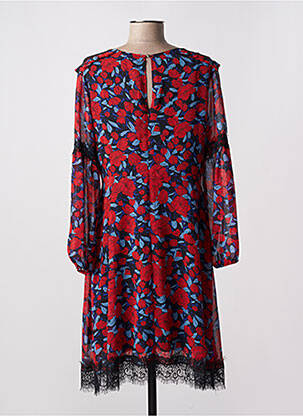 Robe mi-longue imprimé fleurs manches longues rouge JUS D'ORANGE femme