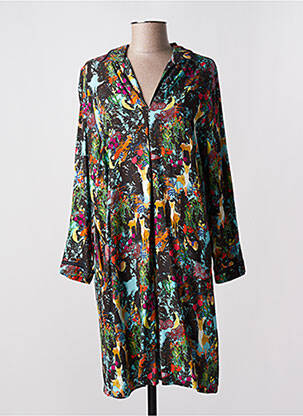Robe mi-longue coupe fluide manches longues vert MALOKA femme