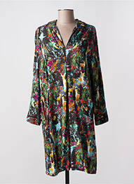Robe mi-longue coupe fluide manches longues vert MALOKA femme