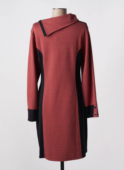 Robe mi-longue imprimé fantaisie manches longues rouge MALOKA femme