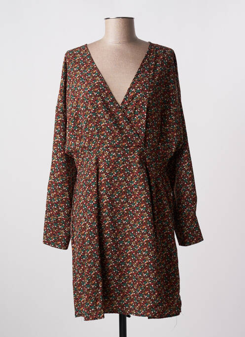Robe mi-longue imprimé fleurs manches longues marron LILI & LALA femme