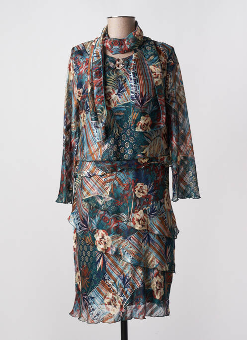 Robe mi-longue imprimé fleurs manches 3/4 bleu NIKI PARIS femme
