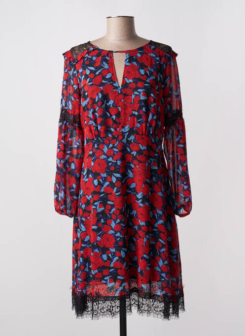 Robe mi-longue imprimé fleurs manches longues rouge JUS D'ORANGE femme
