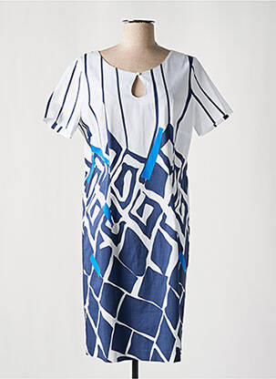 Robe mi-longue fermeture zippée au dos manches courtes bleu PAUSE CAFE femme