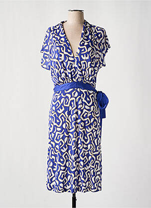Robe mi-longue imprimé fantaisie manches courtes bleu SURKANA femme
