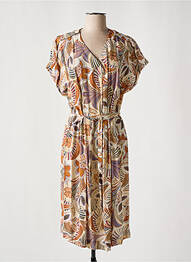 Robe mi-longue coupe fluide manches courtes beige DIANE LAURY femme