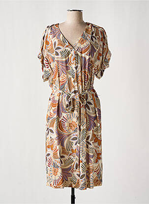 Robe mi-longue coupe fluide manches courtes beige DIANE LAURY femme