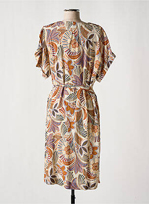 Robe mi-longue coupe fluide manches courtes beige DIANE LAURY femme