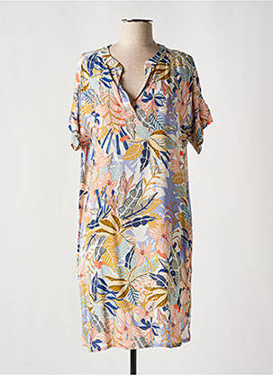 Robe mi-longue imprimé fleurs manches courtes bleu LE PETIT BAIGNEUR femme