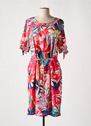 Robe mi-longue imprimé fleurs manches courtes rouge DIANE LAURY femme