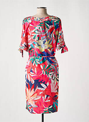 Robe mi-longue imprimé fleurs manches courtes rouge DIANE LAURY femme