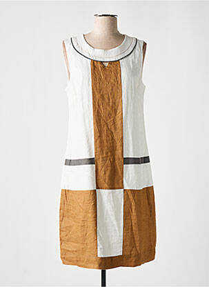 Robe mi-longue tissage crêpe sans manche beige DIANE LAURY femme