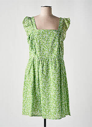 Robe mi-longue imprimé fleurs manches courtes vert INSPIRATION STUDIO femme