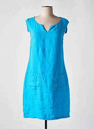 Robe courte fermeture zippée au dos manches courtes bleu MALOKA femme