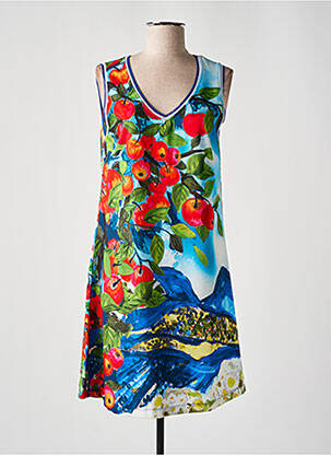 Robe mi-longue imprimé fleurs sans manche bleu MALOKA femme