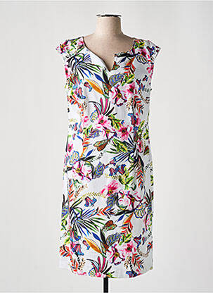 Robe mi-longue imprimé fleurs manches courtes blanc PAUSE CAFE femme