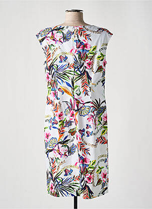 Robe mi-longue imprimé fleurs manches courtes blanc PAUSE CAFE femme
