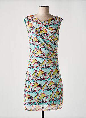 Robe mi-longue imprimé fleurs manches courtes bleu SMASH WEAR femme