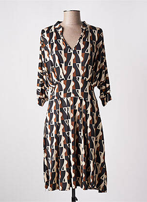 Robe mi-longue manches 3/4 manches 3/4 marron A BELLE femme