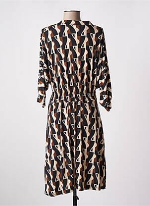 Robe mi-longue manches 3/4 manches 3/4 marron A BELLE femme
