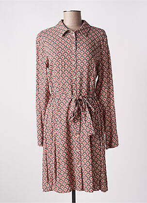 Robe mi-longue imprimé fleurs manches longues rouge C'EST BEAU LA VIE femme