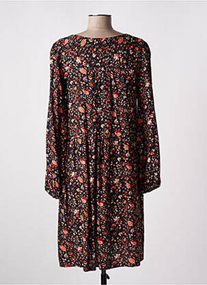 Robe mi-longue imprimé fleurs manches longues noir C'EST BEAU LA VIE femme