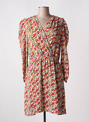 Robe mi-longue imprimé fleurs manches longues rouge CHARLIOR femme
