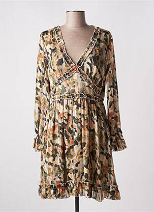Robe courte manches longues manches longues beige LILIE ROSE femme
