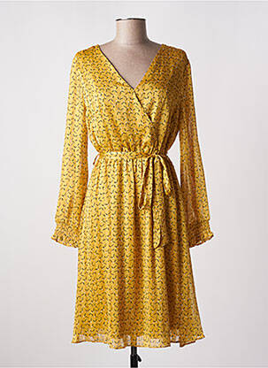 Robe mi-longue coupe fluide manches longues jaune A BELLE femme