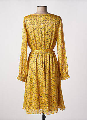 Robe mi-longue coupe fluide manches longues jaune A BELLE femme